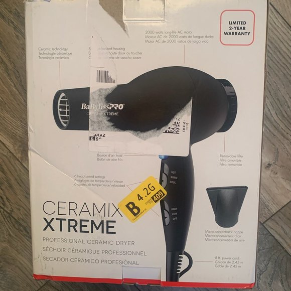 NEW BABYLISSPRO CERAMIX XTREME PROFESSIONAL IONIC CERAMIC 2000W HAIR/BLOW DRYER - Picture 2 of 5